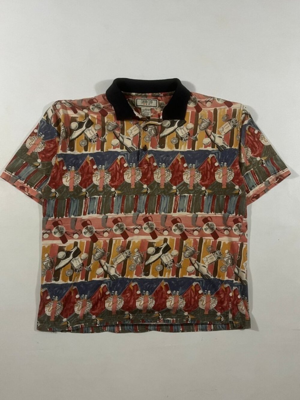 Vintage 90s Career Club All Over Print Golf Novelty Polo Shirt M
